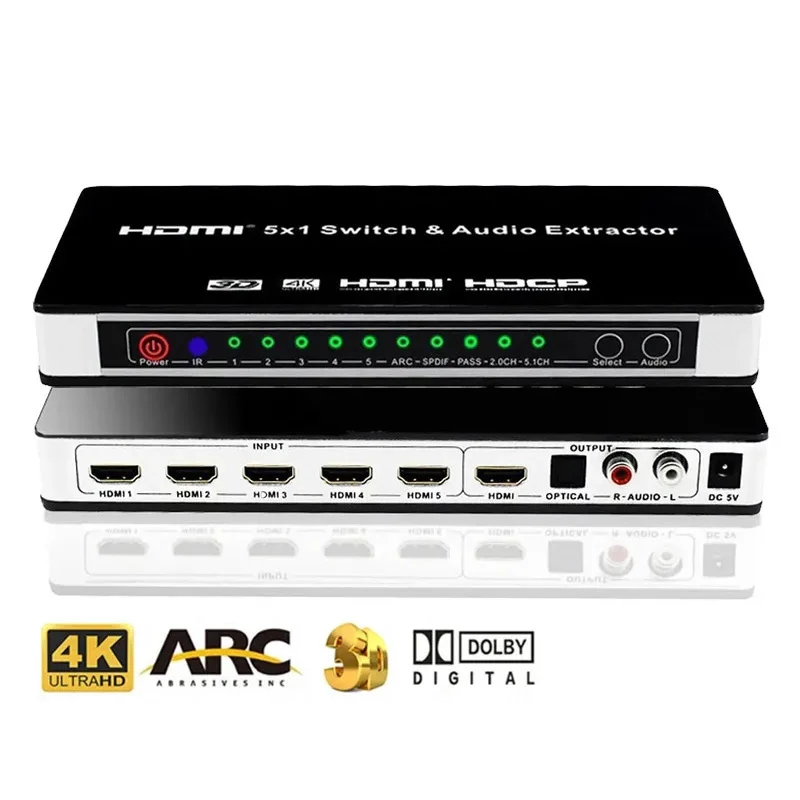4K HDMI переключатель аудио экстрактор 5 в 1 выход HDMI аудио экстрактор HDMI переключатель с оптическим L/R аудио выход с функцией удаленной дуги
4K HDMI переключатель аудио экстрактор 5 в 1 выход HDMI аудио экстрактор HDMI переключатель с оптическим L/R аудио выход с функцией удаленной дуги