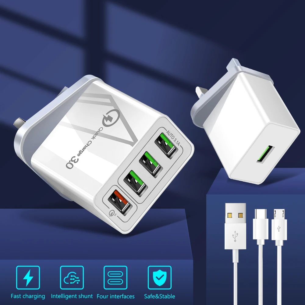 QC 3.0 Portable 1/4 Port Fast Charging Plug USB Wall Charger Power Adapter For iPhone Huawei 5V/3A 5V/2.4A Travel Chargers 
QC 3.0 Portable 1/4 Port Fast Charging Plug USB Wall Charger Power Adapter For iPhone Huawei 5V/3A 5V/2.4A Travel Chargers