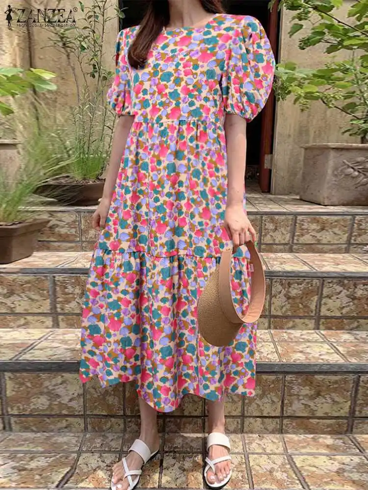ZANZEA Women O-neck Puff Sleeve Sundress Sweety Colorful Print Maxi Dress Holiday Party Stitching Pleats Long Robe Fashion Dress
ZANZEA Women O-neck Puff Sleeve Sundress Sweety Colorful Print Maxi Dress Holiday Party Stitching Pleats Long Robe Fashion Dress