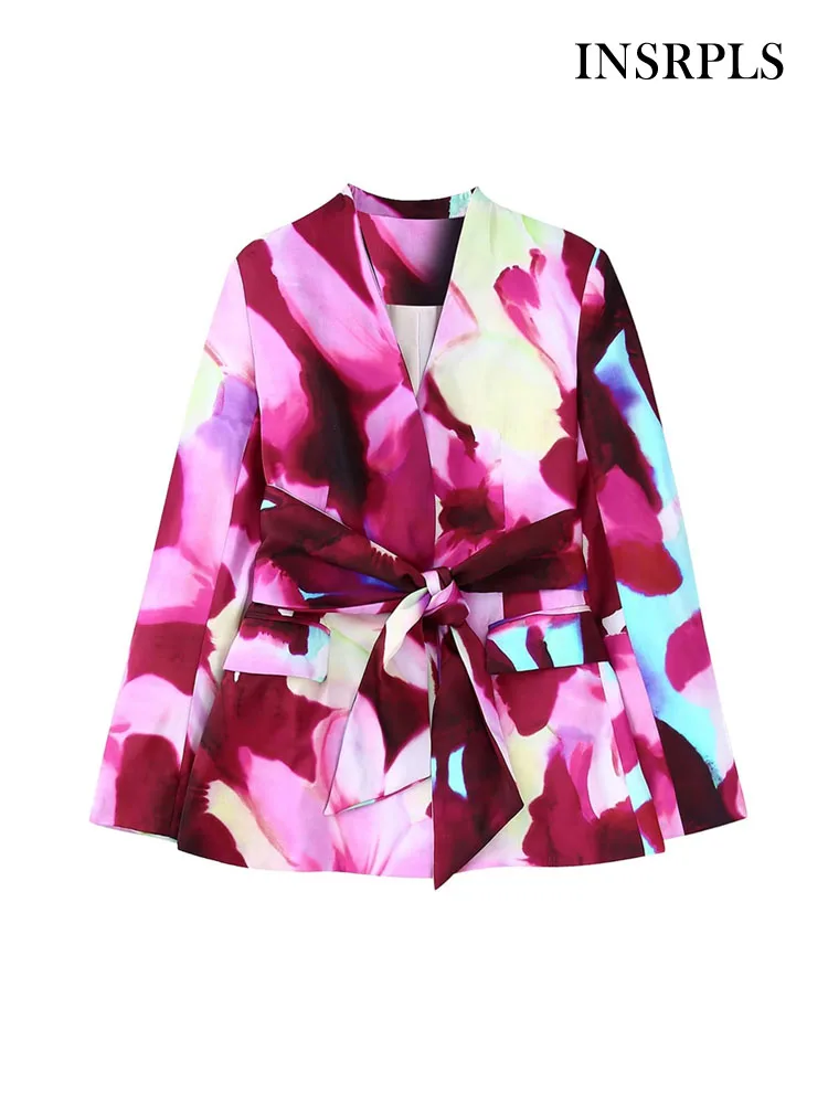 INSRPLS Women Fashion With Belt Printed Collarless Blazer Coat Vintage Long Sleeve Flap Pockets Female Outerwear Chic Veste 
INSRPLS Women Fashion With Belt Printed Collarless Blazer Coat Vintage Long Sleeve Flap Pockets Female Outerwear Chic Veste