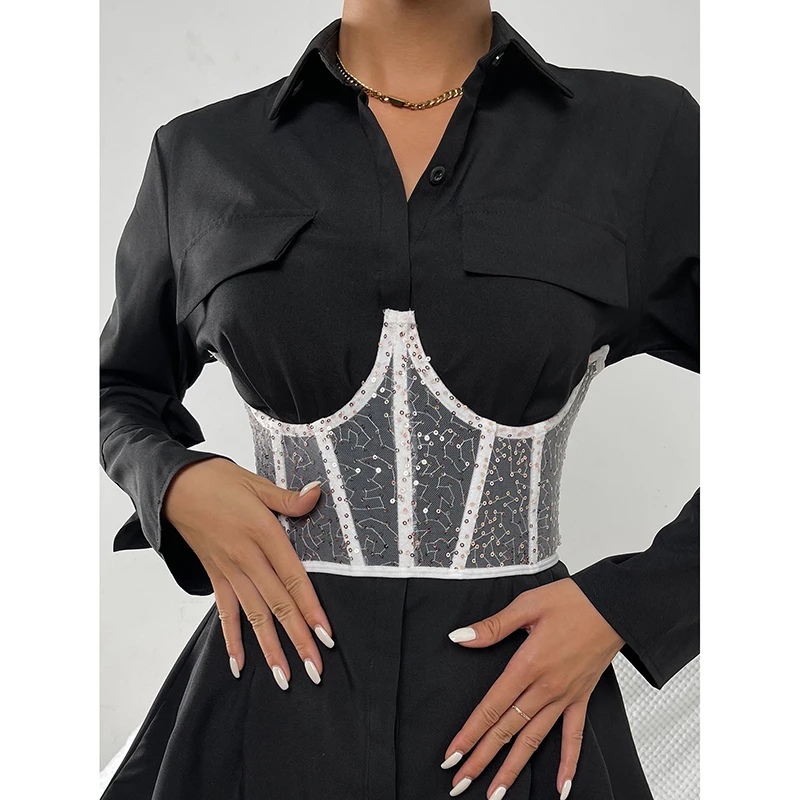 Sexy Corset Underbust Women's Corset Top Extra Wide Solid Color Sequin Bandage Tight Corset Bustiers
Sexy Corset Underbust Women's Corset Top Extra Wide Solid Color Sequin Bandage Tight Corset Bustiers