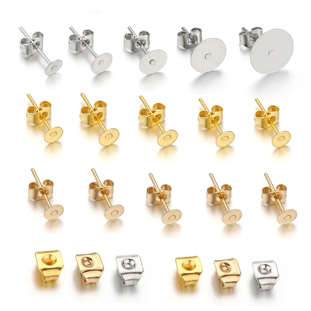 200set Earring Stud Base 4-10mm Gold Silver Color Flat Pad with Butterfly Earring Backs for Jewelry Making DIY Findings Supplies
200set Earring Stud Base 4-10mm Gold Silver Color Flat Pad with Butterfly Earring Backs for Jewelry Making DIY Findings Supplies
