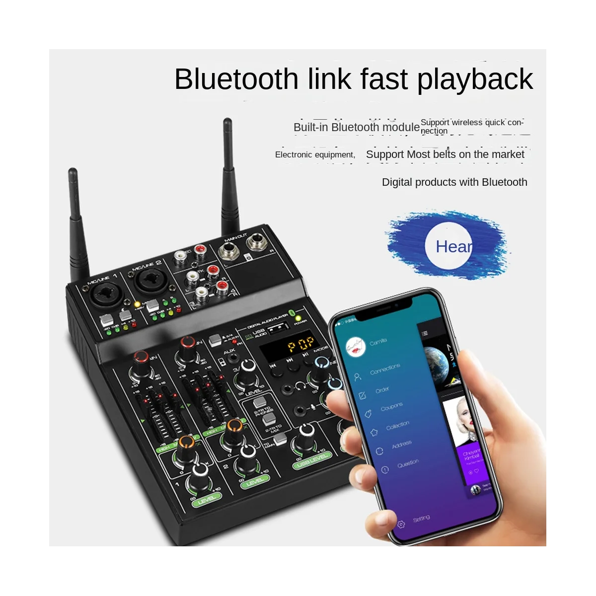 4 Channel USB Audio Mixer with Wireless Microphone Studio Sound Mixers with Bluetooth REC DJ Console Mixing A
4 Channel USB Audio Mixer with Wireless Microphone Studio Sound Mixers with Bluetooth REC DJ Console Mixing A