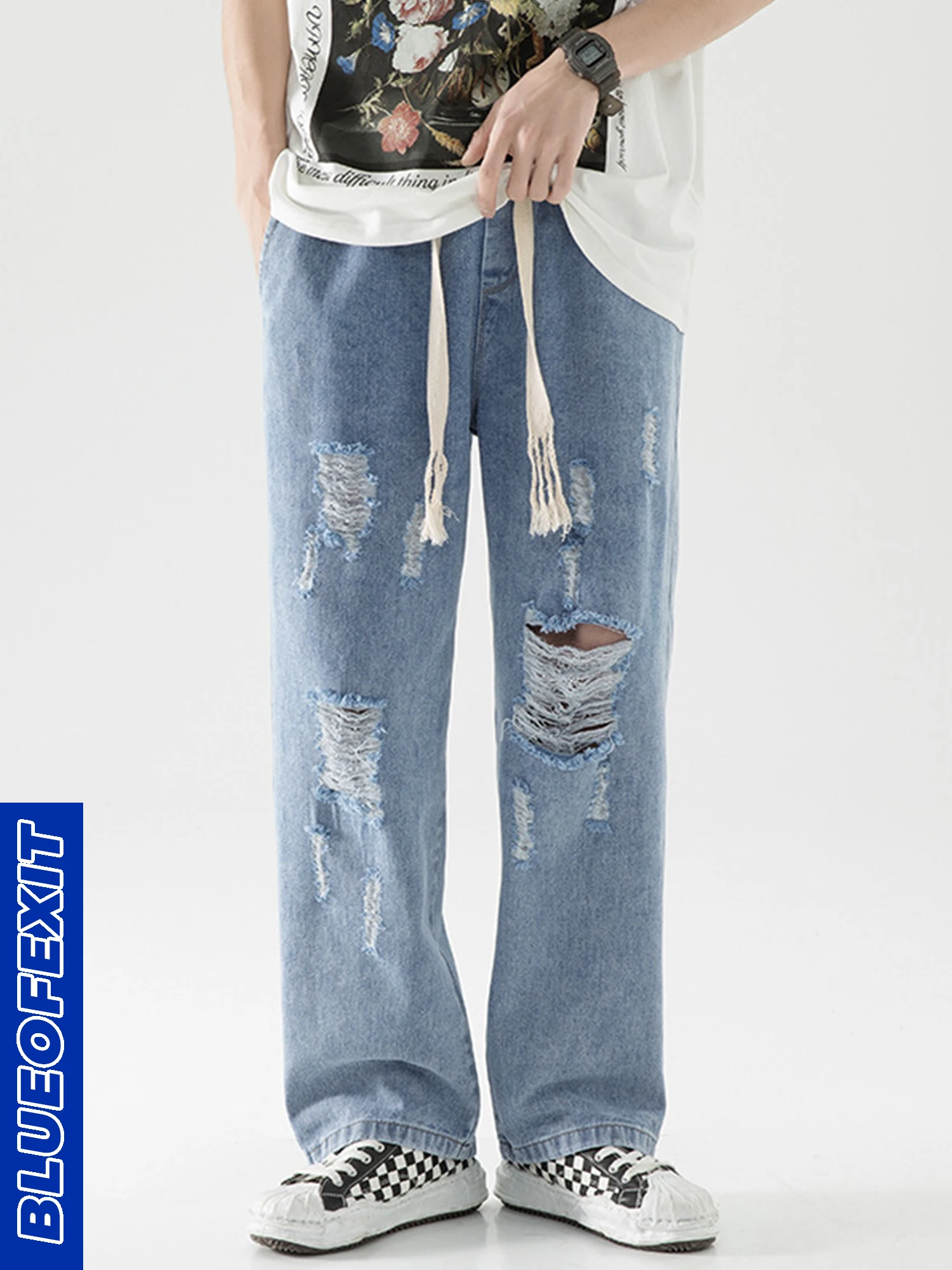 BLUEOFEXIT Jeans Men clothing Light Blue Straight Baggy Solid Ripped Denim Men pants Casual trousers fashion Jeans
BLUEOFEXIT Jeans Men clothing Light Blue Straight Baggy Solid Ripped Denim Men pants Casual trousers fashion Jeans