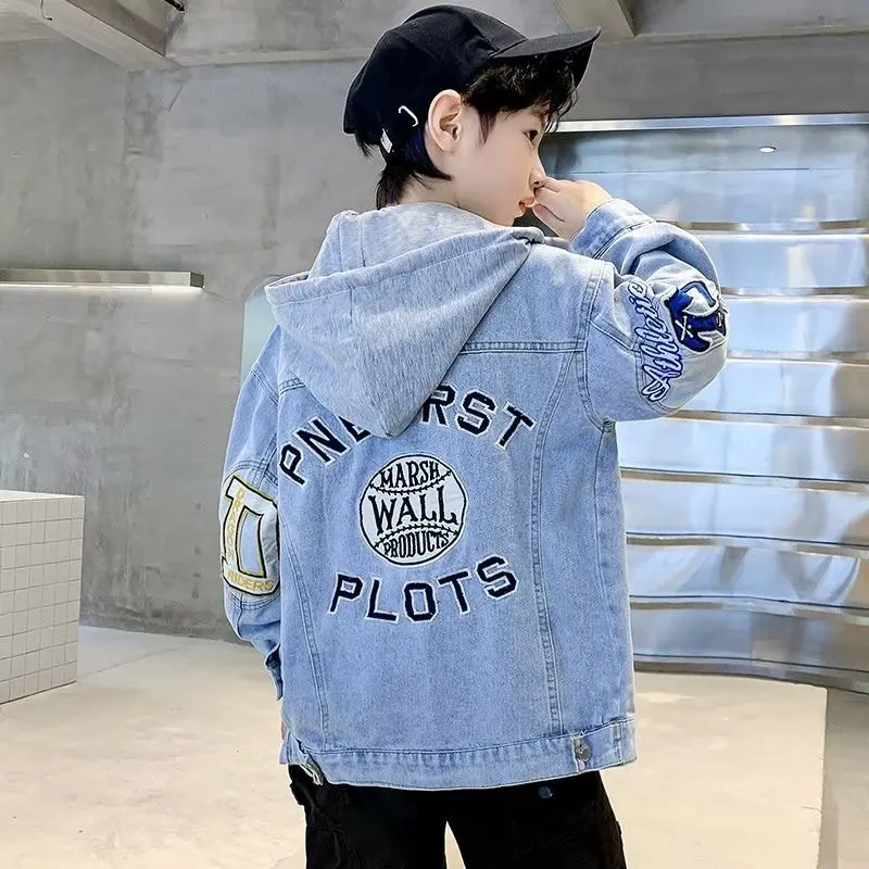 Korean Children Boys Denim Jackets Cotton Teenage Hooded Jeans Hooded Jacket Letter Print Spring Clothes 4 6 8 12 16 Years Old
Korean Children Boys Denim Jackets Cotton Teenage Hooded Jeans Hooded Jacket Letter Print Spring Clothes 4 6 8 12 16 Years Old
