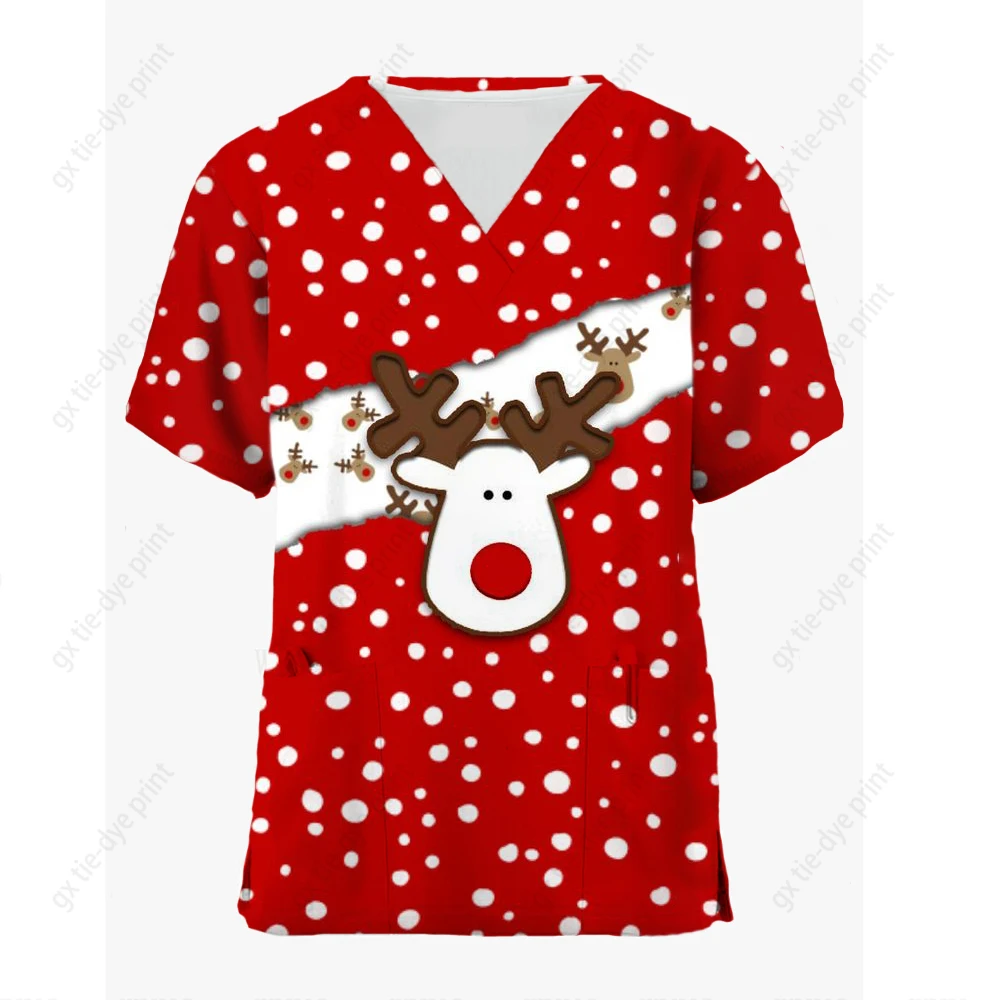 

Женская рождественская форма для медсестры, рабочая одежда с коротким рукавом и V-образным вырезом, рабочая одежда с карманами для медсестер, рабочая одежда, комбинезоны, медицинская форма