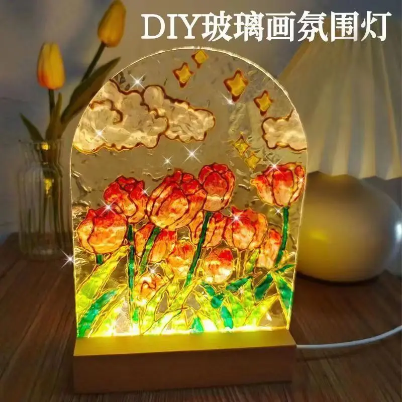 Handmade DIY Tulip Ripple Glass Painting Night Light Home Bedroom Lighting Atmosphere Table Lamp Table Ornaments
Handmade DIY Tulip Ripple Glass Painting Night Light Home Bedroom Lighting Atmosphere Table Lamp Table Ornaments