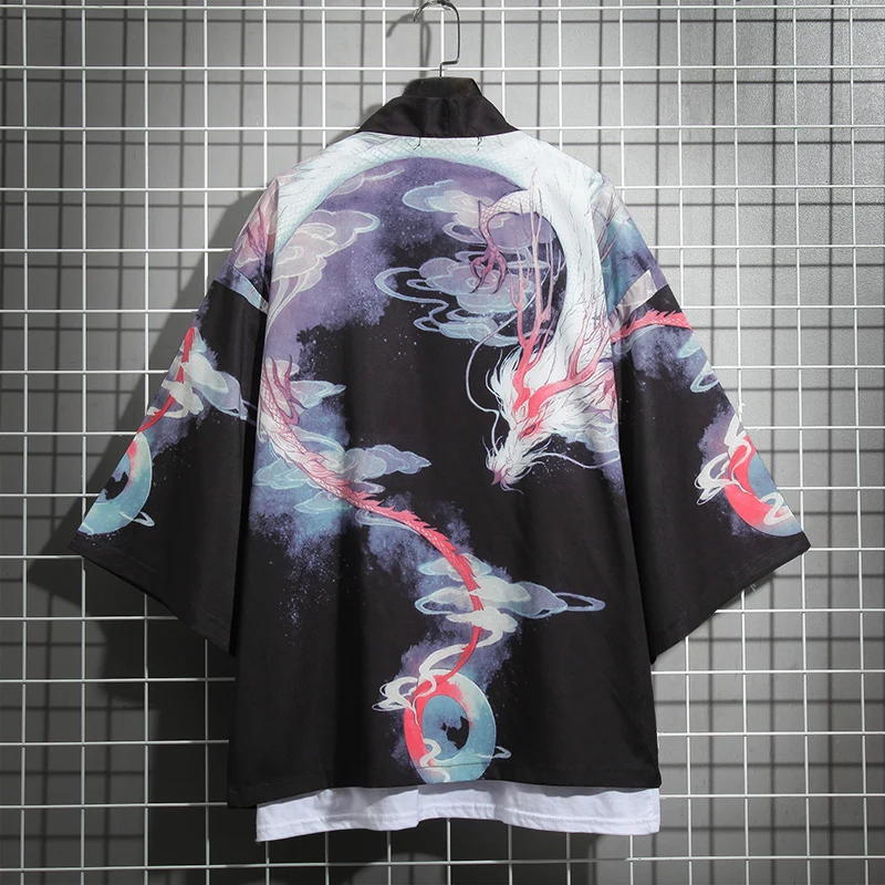 Harajuku Kimono Cosplay Chinese Style Streetwear Dragon Print Coat Black Male Women Thin Cardigan Blouse Top Haori Jackets CS831
Harajuku Kimono Cosplay Chinese Style Streetwear Dragon Print Coat Black Male Women Thin Cardigan Blouse Top Haori Jackets CS831