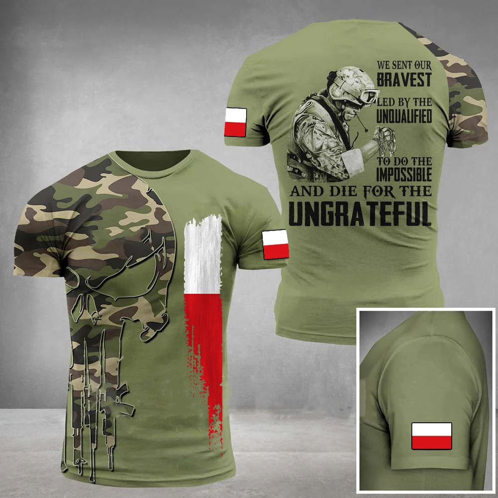 

New Poland Men's T Shirt Poland Soldier-army-veteran Country Flag 3d Printed High Quality T-shirt Summer O-neck Men Female Shirt