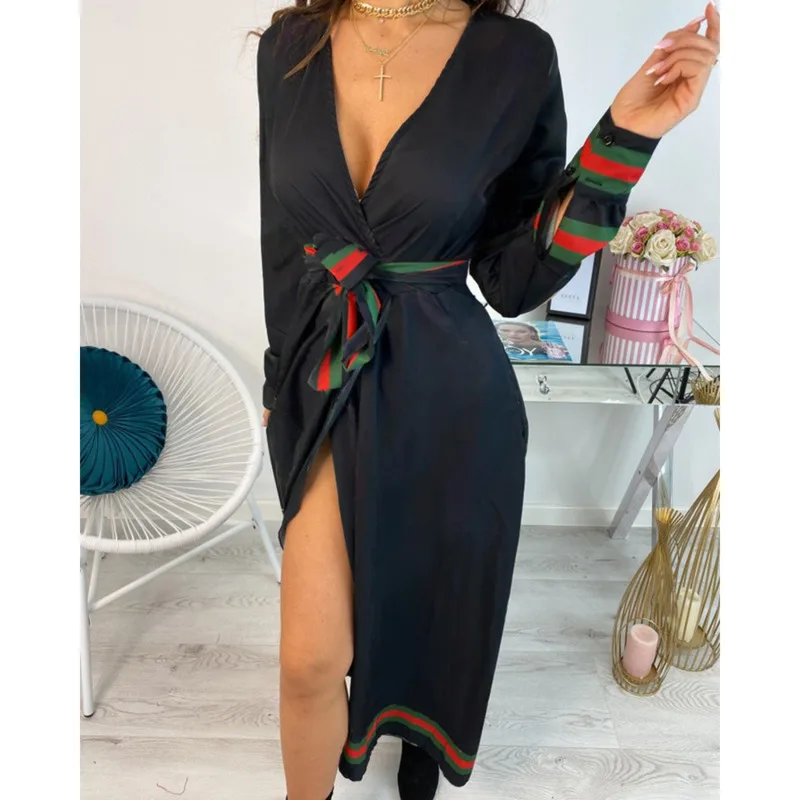 Sexy Women Deep V-Neck Shirt Dress Autumn Winter Long Sleeve Chain Print Mid-calf Dresses Laides Lace Up Party Dresses Clubwear
Sexy Women Deep V-Neck Shirt Dress Autumn Winter Long Sleeve Chain Print Mid-calf Dresses Laides Lace Up Party Dresses Clubwear
