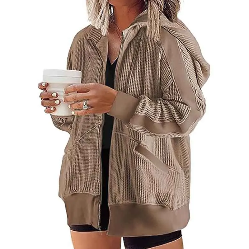 Jackets for Women 2023 Autumn/Winter Waffle Zipper Jacket Women Solid Color Long Sleeve Hooded Pocket Coat
Jackets for Women 2023 Autumn/Winter Waffle Zipper Jacket Women Solid Color Long Sleeve Hooded Pocket Coat