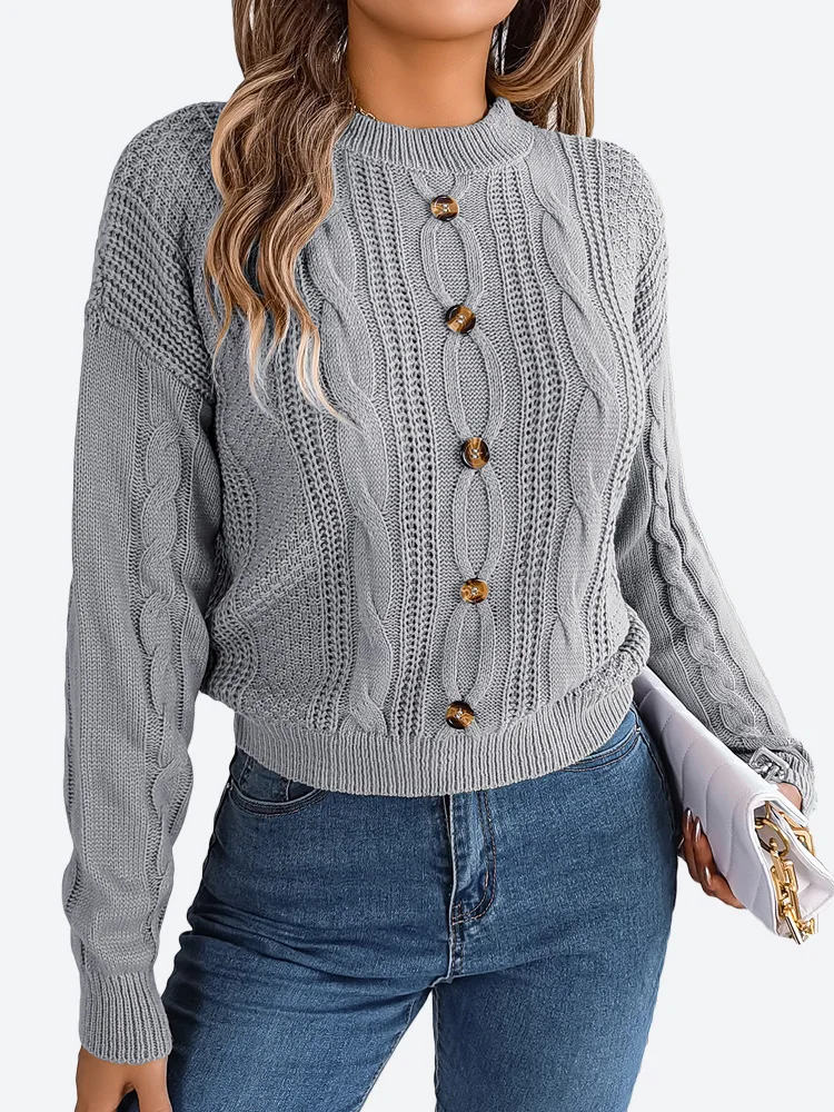 Benuynffy Women Button Front Short Sweaters Fashion Long Sleeve Crew Neck Cable Knitted Casual Fall Sweaters Pullover Jumper
Benuynffy Women Button Front Short Sweaters Fashion Long Sleeve Crew Neck Cable Knitted Casual Fall Sweaters Pullover Jumper