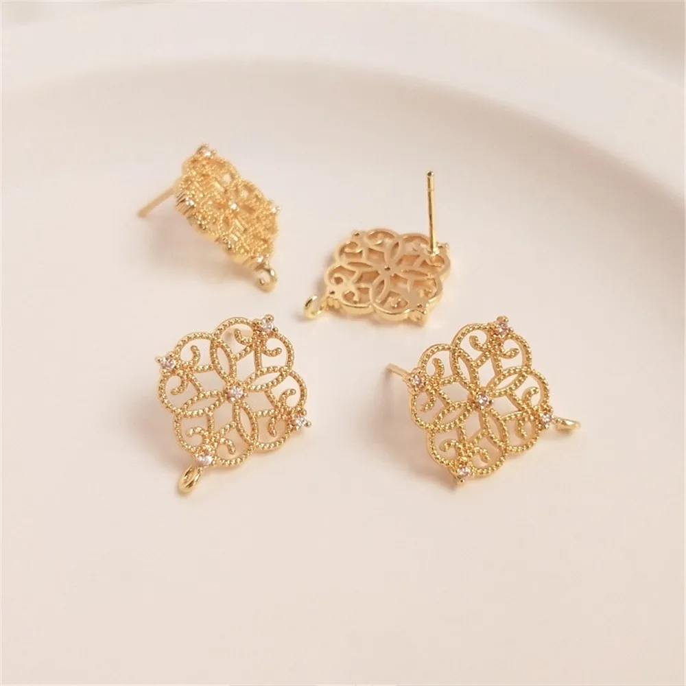 925 Silver needle bag 14K Gold Filled zirconium four-leaf flower earrings with pendant ring DIY earring material
925 Silver needle bag 14K Gold Filled zirconium four-leaf flower earrings with pendant ring DIY earring material