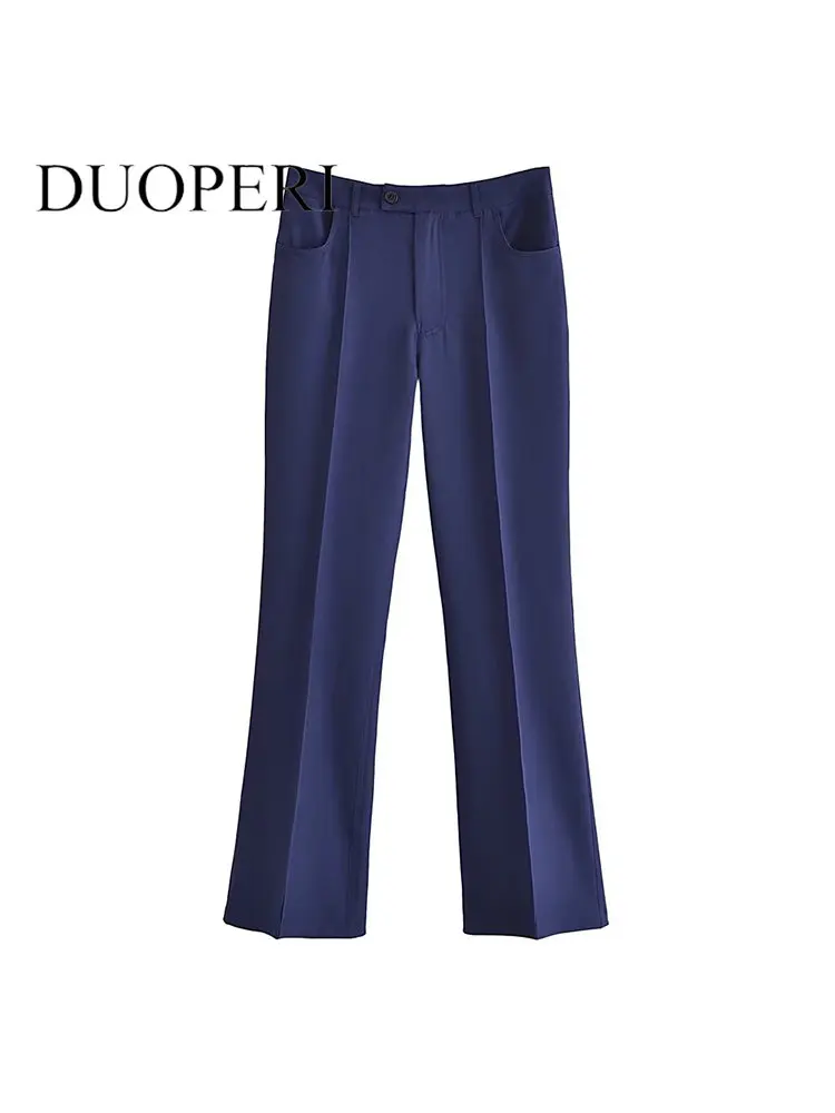 DUOPERI Women Fashion Solid Trousers With Pockets Vintage High Waist Front Zipper Female Chic Lady Boot Cut Pant
DUOPERI Women Fashion Solid Trousers With Pockets Vintage High Waist Front Zipper Female Chic Lady Boot Cut Pant