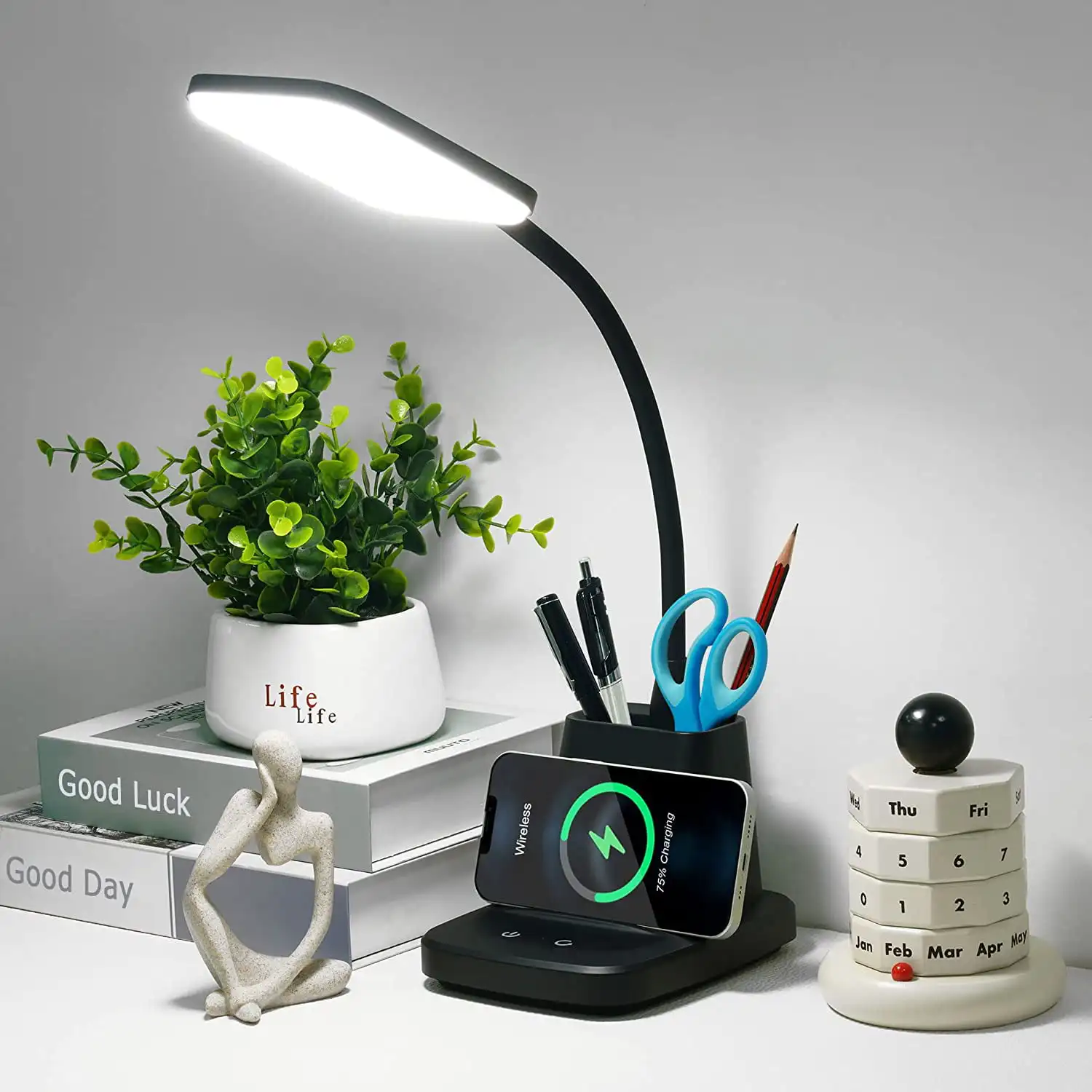 LED Desk Lamp with Wireless Charger, Black Desks Lamp for Home Office, 3 Color Modes, Stepless Dimming, CRI 85, 800 Lumen, Study
LED Desk Lamp with Wireless Charger, Black Desks Lamp for Home Office, 3 Color Modes, Stepless Dimming, CRI 85, 800 Lumen, Study