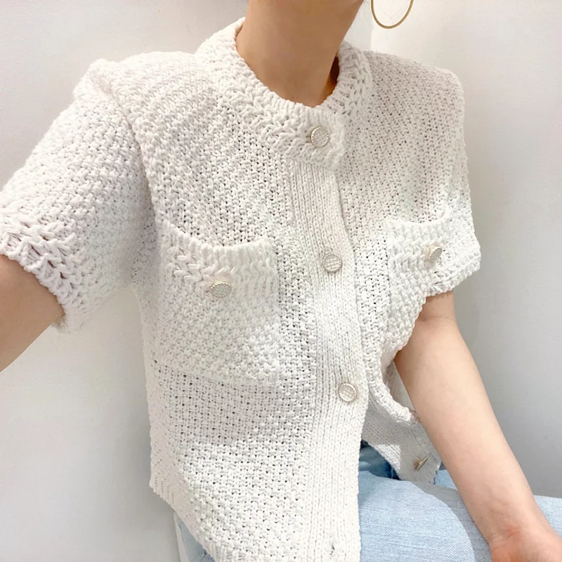 Fashion Korea Style White Knitted Cardigans Summer Round Collar Short Sleeves Jumpers Buttons Up Boho Casual Sweater Mujer
Fashion Korea Style White Knitted Cardigans Summer Round Collar Short Sleeves Jumpers Buttons Up Boho Casual Sweater Mujer