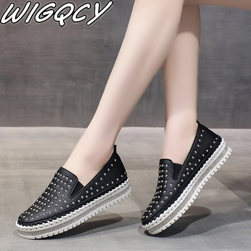 Slip-On Round Toe Solid Single Shoes Rhinestones 2022 Spring New Rivet Thick Bottom Fisherman Shoes Women Sewn Casual Flats PU
Slip-On Round Toe Solid Single Shoes Rhinestones 2022 Spring New Rivet Thick Bottom Fisherman Shoes Women Sewn Casual Flats PU