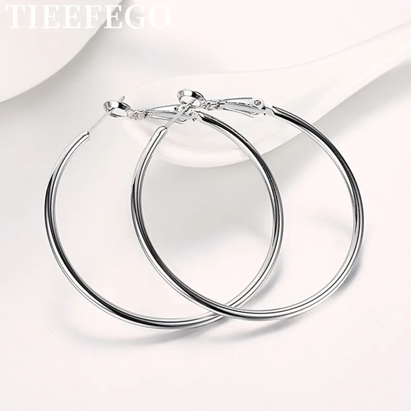 

TIEEFEGO 925 Sterling Silver 50MM/60MM/70MM/80MM Creole Circle Hoop Earrings For Women Christmas Earring Jewelry