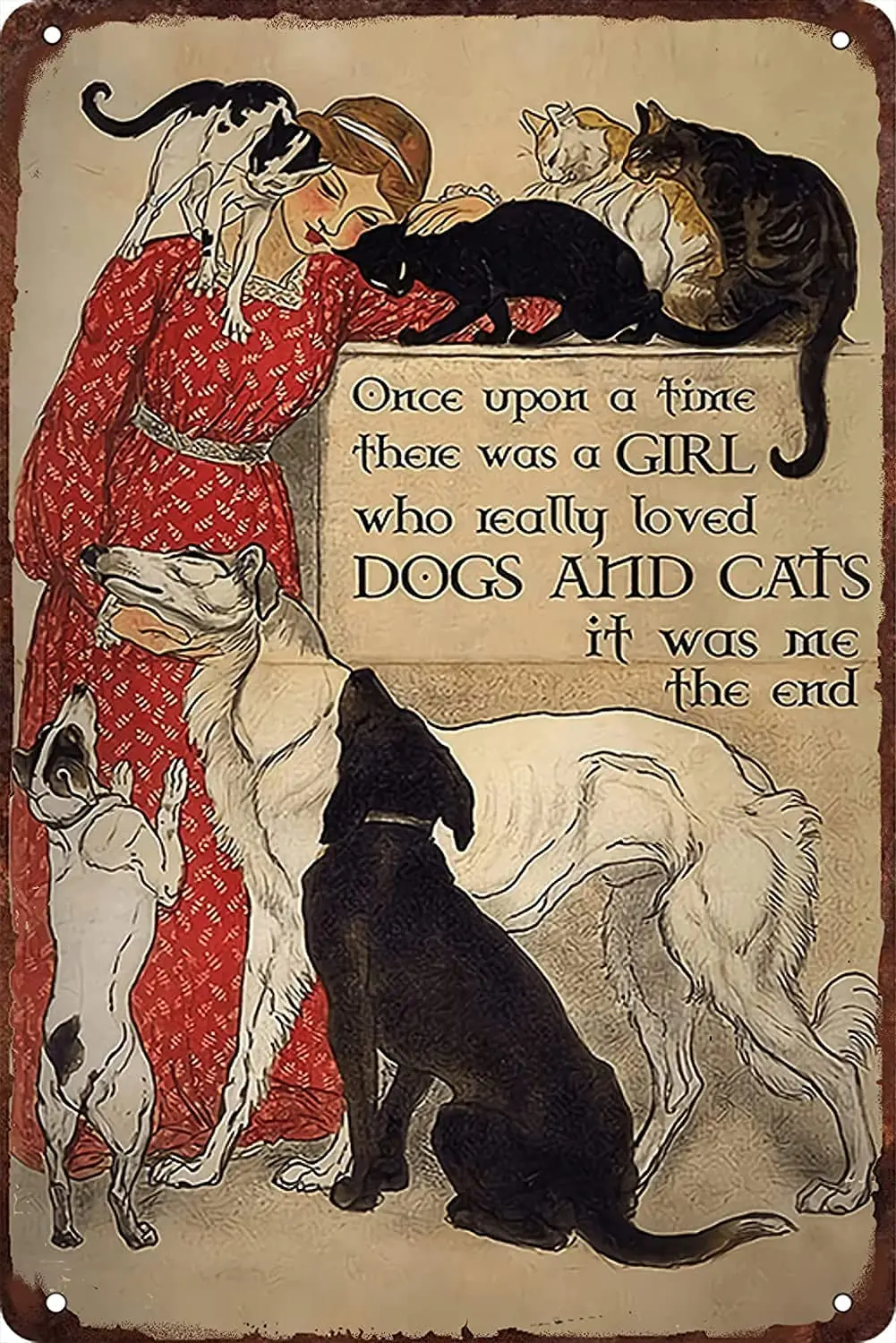 

Однажды была девушка, которая действительно любит собак и кошек, металлические жестяные знаки, интересное украшение для стен, ретро плакаты