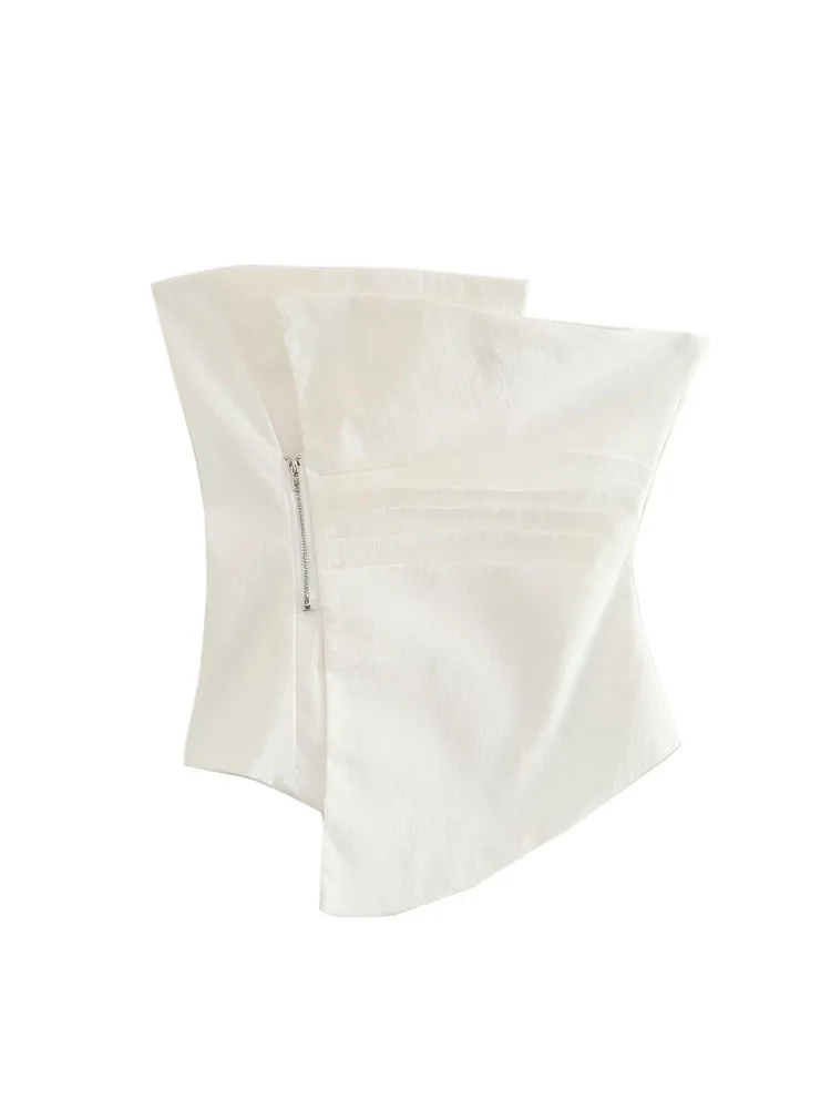 Women New Fashion Zipper decoration Asymmetric Pleated Bra Tops Vintage Sleeveless backless Female Waistcoat Chic Tops
Women New Fashion Zipper decoration Asymmetric Pleated Bra Tops Vintage Sleeveless backless Female Waistcoat Chic Tops