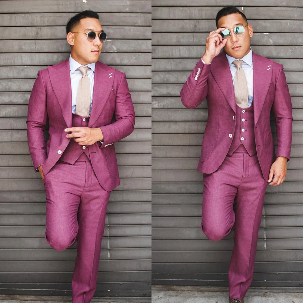 Rose Pink Business Men Suits Slim Fit Tailor-Made 3pcs Single Breasted Blazer Vest Pants Wedding Formal Causal Prom Tailored
Rose Pink Business Men Suits Slim Fit Tailor-Made 3pcs Single Breasted Blazer Vest Pants Wedding Formal Causal Prom Tailored