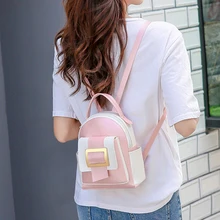 Big Capacity Women Backpack Fashion Color Matching Small Backpack Ladies Shoulder Crossbody Bag Soft Leather Female Min