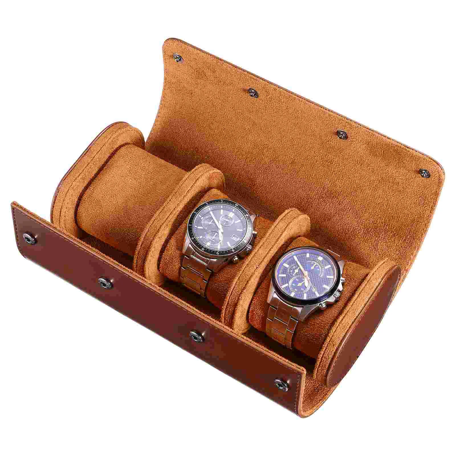 

Hemobllo 3 Slots Watch Case Watch Roll Travel Box PU Watch Storage Organizer (Brown)