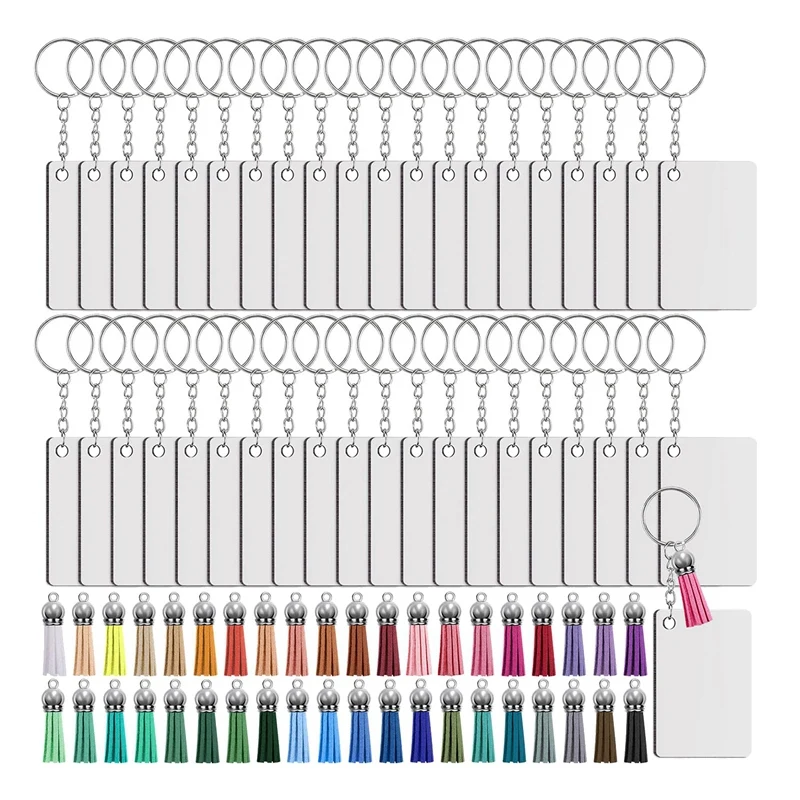 50 Sets Heat Transfer Blanks Keychain Tassels With Key Rings MDF Blank Board Sublimation Blanks Double-Side Printed
50 Sets Heat Transfer Blanks Keychain Tassels With Key Rings MDF Blank Board Sublimation Blanks Double-Side Printed
