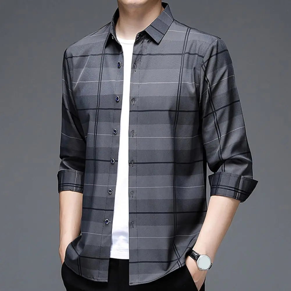 Men Business Shirt Turn-down Collar Single-breasted Plaid Print Contrast Color Buttons Top Slim Fit Long Sleeves Shirt Clothes
Men Business Shirt Turn-down Collar Single-breasted Plaid Print Contrast Color Buttons Top Slim Fit Long Sleeves Shirt Clothes