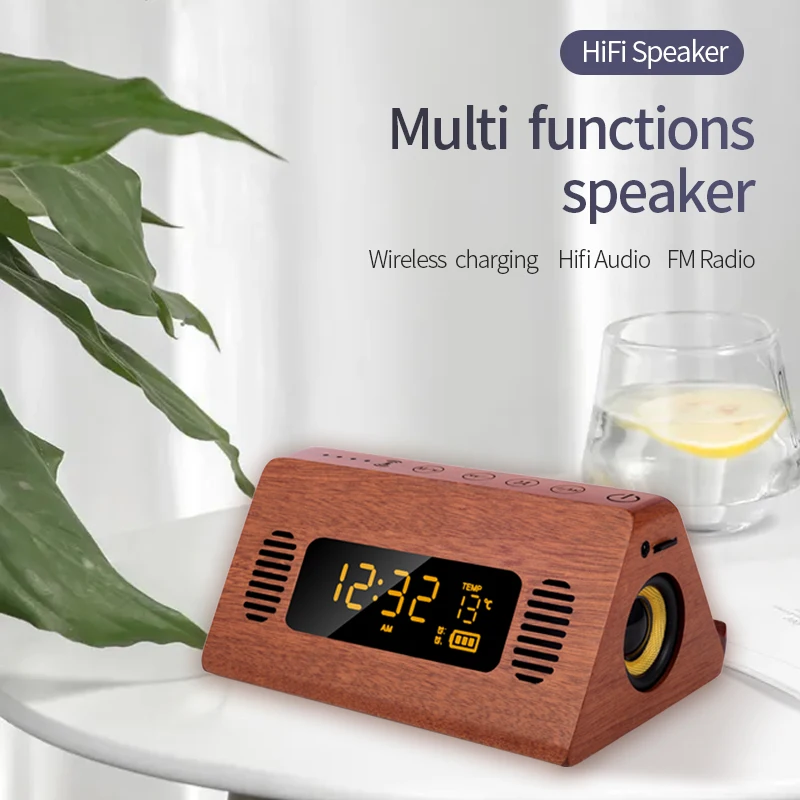 Wooden wireless charging bluetooth speaker clock alarm clock mobile phone holder temperature display mobile power multi-function
Wooden wireless charging bluetooth speaker clock alarm clock mobile phone holder temperature display mobile power multi-function