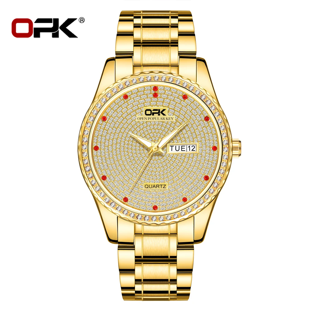 OPK Original Gold Quartz Watch for Men Luxury Diamond Stainless Steel Waterpoof Luminous Mens Classic Wristwatch Auto Date Clock
OPK Original Gold Quartz Watch for Men Luxury Diamond Stainless Steel Waterpoof Luminous Mens Classic Wristwatch Auto Date Clock