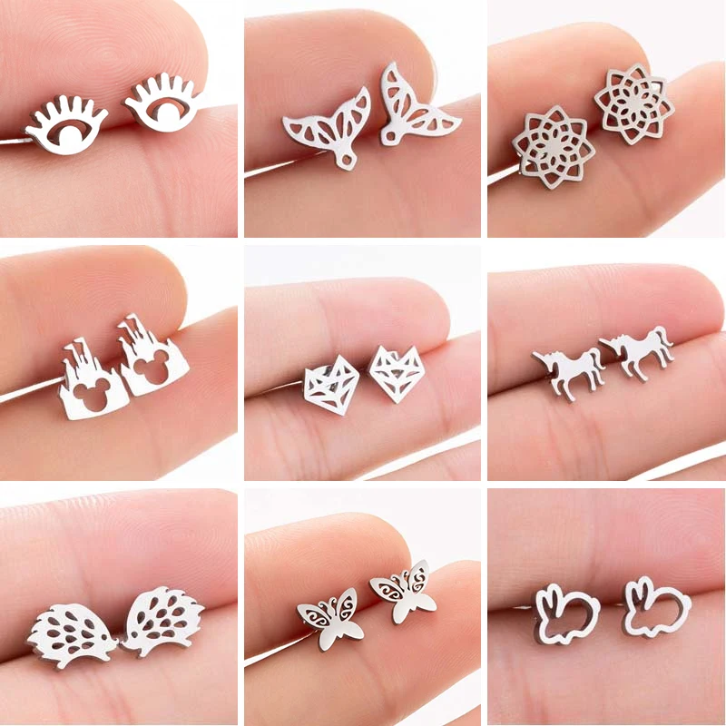 Stainless Steel Cute Unicorn Stud Earrings Minimalist Rabbit Castle Fox Butterfly Ear For Kids Women Girls Jewelry
Stainless Steel Cute Unicorn Stud Earrings Minimalist Rabbit Castle Fox Butterfly Ear For Kids Women Girls Jewelry