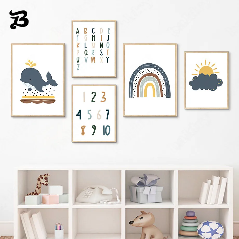 Alphanumeric Early Education Canvas Painting Cartoon Whale Rainbow Educational Cartoon Wall Art Posters Prints Kids Room Decor
Alphanumeric Early Education Canvas Painting Cartoon Whale Rainbow Educational Cartoon Wall Art Posters Prints Kids Room Decor
