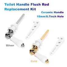 Toilet Handle Flush Rod Replacement Kit Ceramic Pull Handle 18mm/0.7inch Hole (Silver/Gold) for Most Toilet Tank Lids
