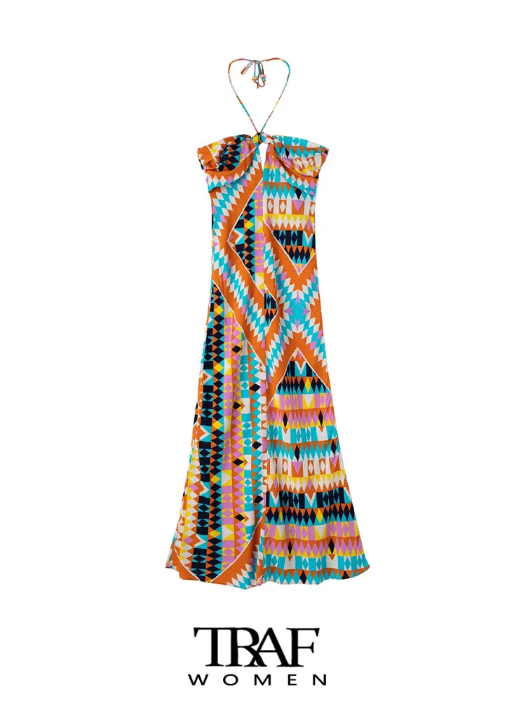 TRAF Women Fashion With Tied Pleats Printed Midi Dress Vintage Backless Zipper Thin Straps Female Dresses Vestidos Mujer
TRAF Women Fashion With Tied Pleats Printed Midi Dress Vintage Backless Zipper Thin Straps Female Dresses Vestidos Mujer