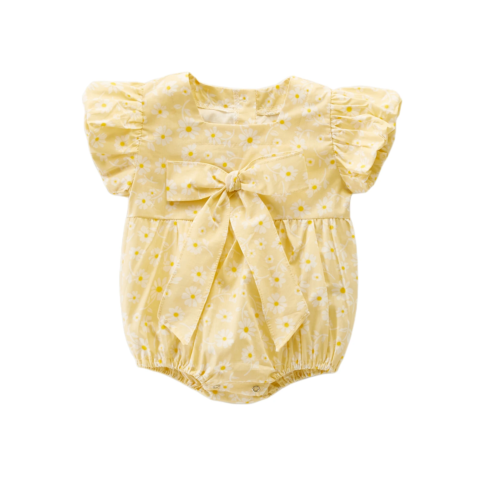 Infant Girls Casual Summer Romper, Yellow Floral Print Square Collar Short Sleeve Jumpsuit with Bow Knot Decor
Infant Girls Casual Summer Romper, Yellow Floral Print Square Collar Short Sleeve Jumpsuit with Bow Knot Decor