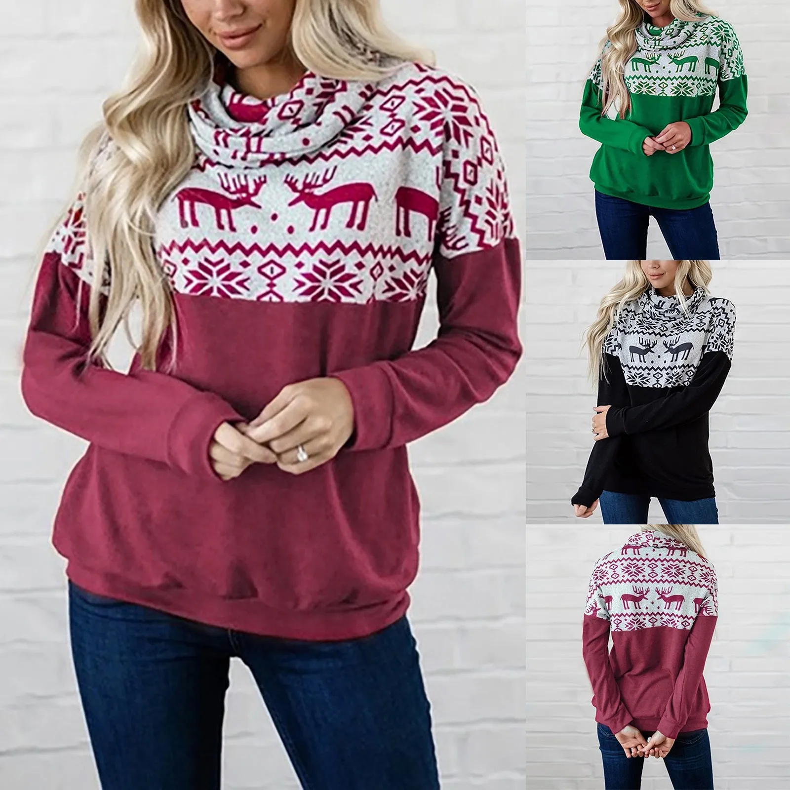Womens Sweatshirt Christmas Lapel Collar Long Sleeve Deer Print Splicing Casual Basic Pullover Plain Sweatshirt with Pockets
Womens Sweatshirt Christmas Lapel Collar Long Sleeve Deer Print Splicing Casual Basic Pullover Plain Sweatshirt with Pockets