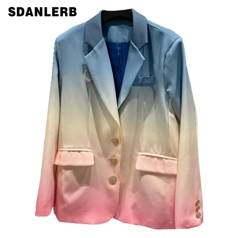 2021 Spring Autumn Femme Blazer New Fashion Crescent Embroidery Gradient Color Double Pocket Long Sleeve Suit Jacket for Women
2021 Spring Autumn Femme Blazer New Fashion Crescent Embroidery Gradient Color Double Pocket Long Sleeve Suit Jacket for Women