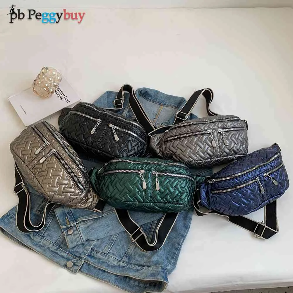 

Women Chest Bag Cotton Padded Soft Crossbody Bag Rhombus Pattern Zipper Fanny Pack Female Fashion Quilted Waist Bag Pouch 2023