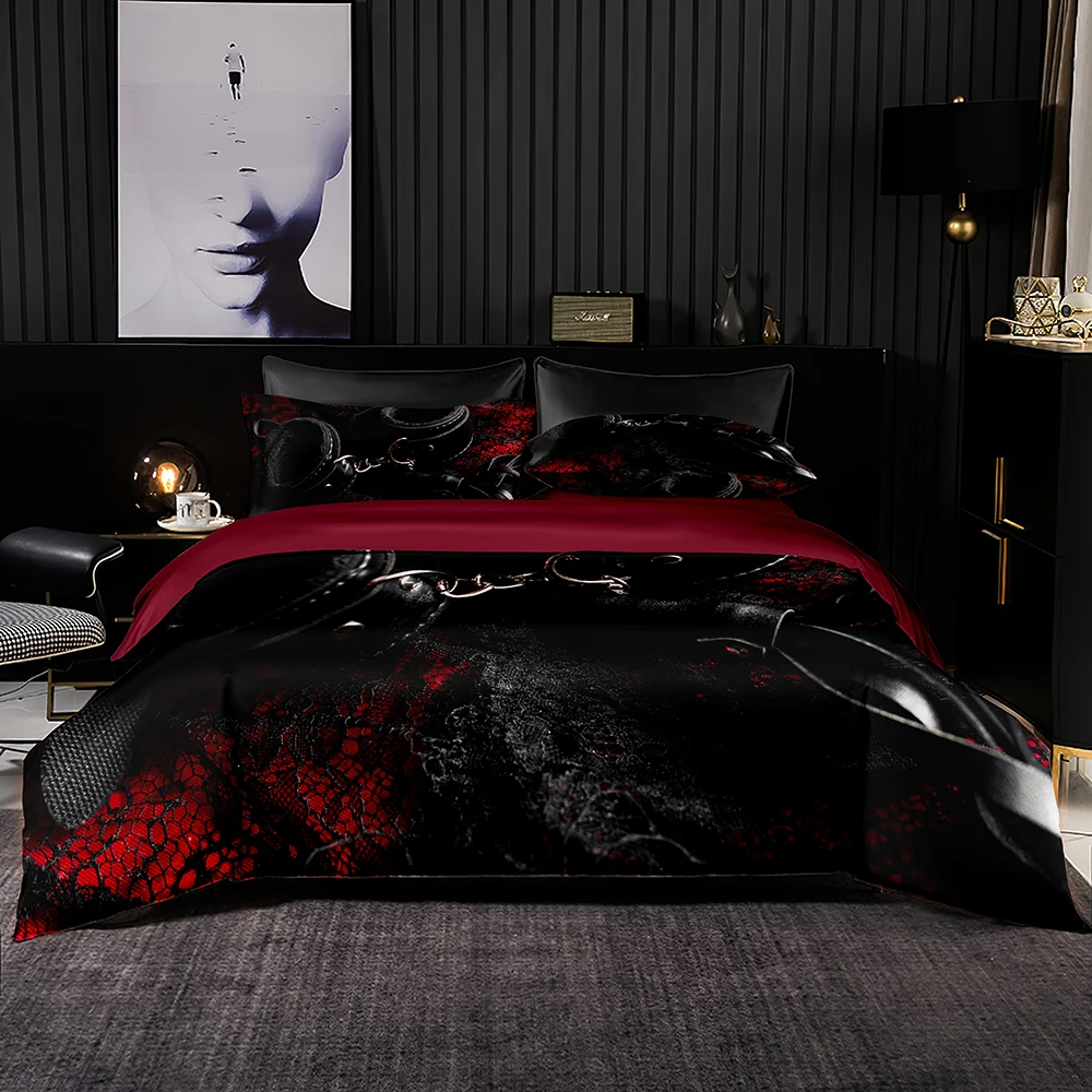 Sexy Handcuffs Print Bedding Set Luxury Black Duvet Cover Set Euro Style Bedclothes for King Queen Full Size 2/3pcs Home Textile
Sexy Handcuffs Print Bedding Set Luxury Black Duvet Cover Set Euro Style Bedclothes for King Queen Full Size 2/3pcs Home Textile