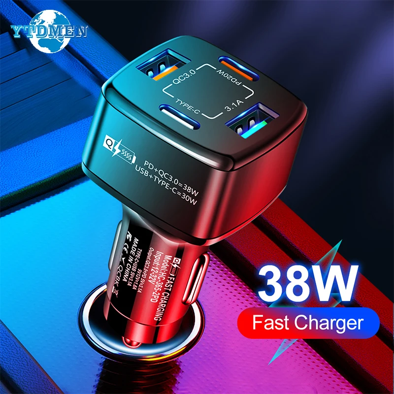 Car Charger Fast Charge USB Type C PD 38W Cigarette Lighter Adapter for iPhone, iPad, Samsung Galaxy, LG, Xiaomi, GPS
Car Charger Fast Charge USB Type C PD 38W Cigarette Lighter Adapter for iPhone, iPad, Samsung Galaxy, LG, Xiaomi, GPS