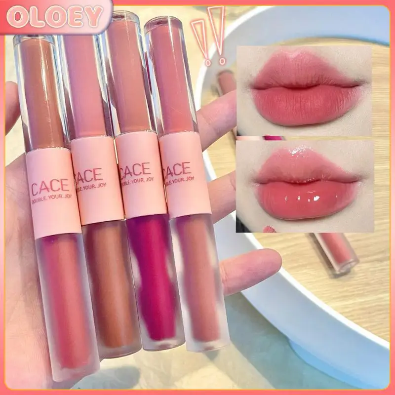 

6 Colors 2 In 1 Lipstick Silky Red Lip Tint Mud Mirror Water Lip Gloss Double Head Lipgloss Cosmetics Soft Mist Lip Glaze