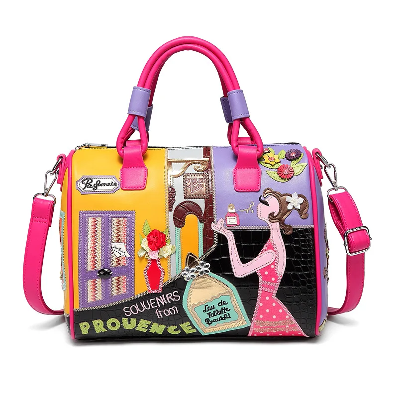 Chic Design Women's Bag Cartoon Embroidery Splicing Shoulder Bag Pu Leather High Capacity Handbag Exquisite Boston Crossbody Bag
Chic Design Women's Bag Cartoon Embroidery Splicing Shoulder Bag Pu Leather High Capacity Handbag Exquisite Boston Crossbody Bag