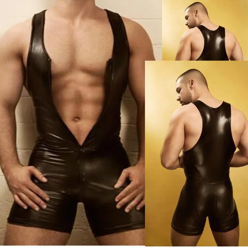 Men Lingerie Bodysuit Black Sexy Faux Leather Zipper Open Bust Stretch Tight Erotic Catsuit Fetish Gay Costumes Clubwear
Men Lingerie Bodysuit Black Sexy Faux Leather Zipper Open Bust Stretch Tight Erotic Catsuit Fetish Gay Costumes Clubwear