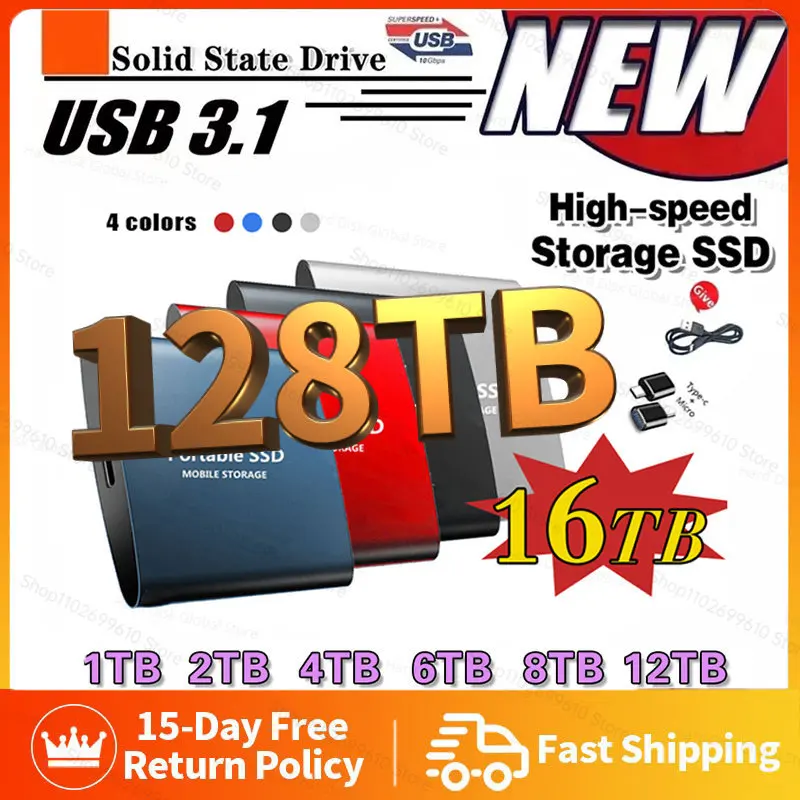 

Mini Portable SSD 1TB 2TB 128TB External Solid State Hard Drive USB 3.1 Type-C Interface High-Speed Hard Disk for Laptop