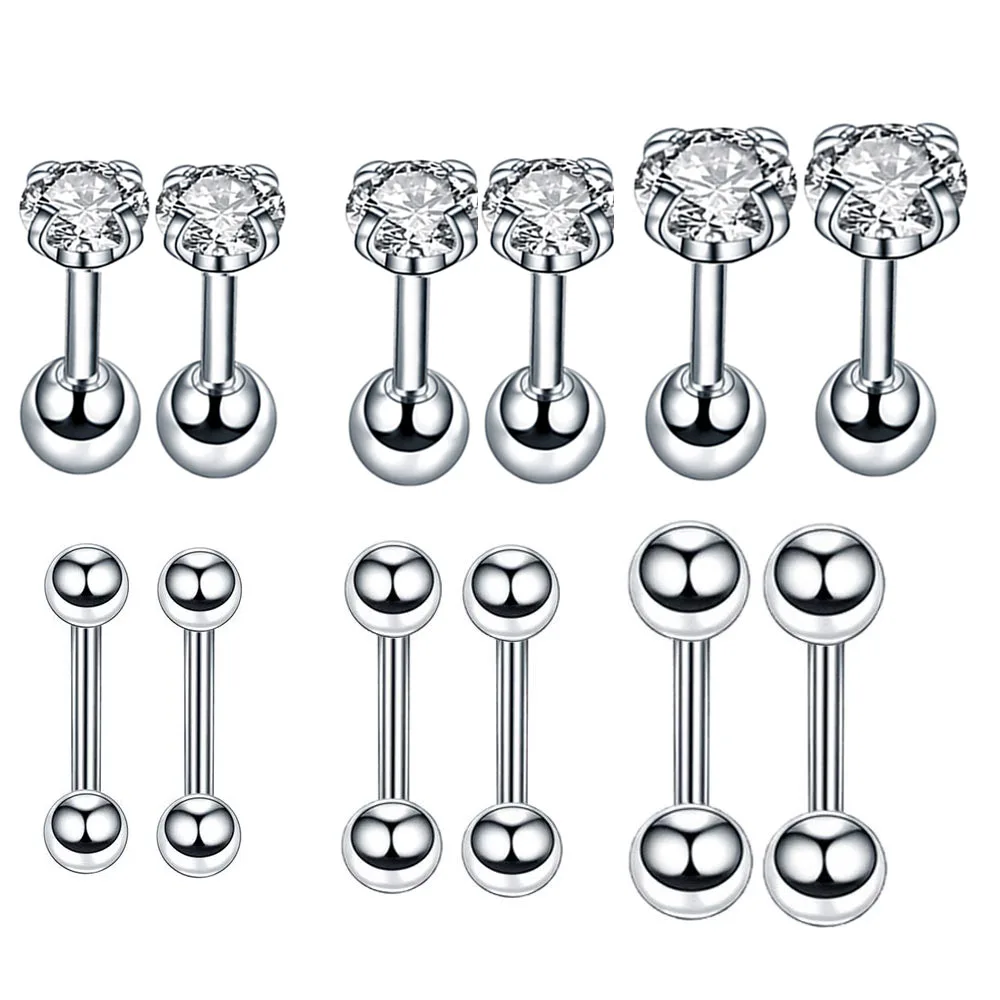 16g Ear Cartilage Helix Stainless Steel Tiny CZ Studs Earrings Tragus Huggie Barbell Screw Backs Piercing Jewelry Set 3/4/5m 
16g Ear Cartilage Helix Stainless Steel Tiny CZ Studs Earrings Tragus Huggie Barbell Screw Backs Piercing Jewelry Set 3/4/5m
