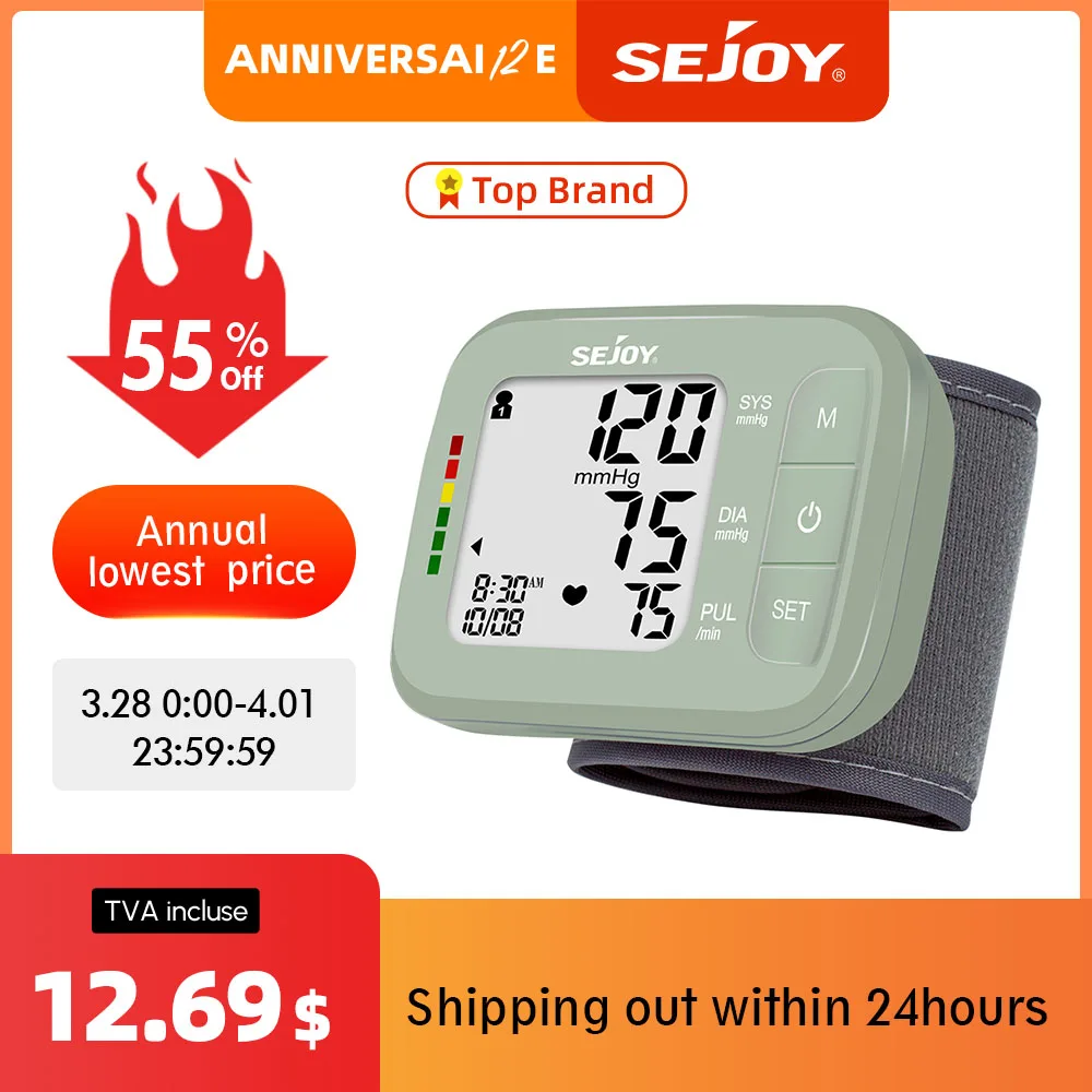 Портативный пульсометр Sejoy, цифровой прибор для измерения артериального давления, тензиометры на запястье, Автоматический Сфигмоманометр 
Портативный пульсометр Sejoy, цифровой прибор для измерения артериального давления, тензиометры на запястье, Автоматический Сфигмоманометр