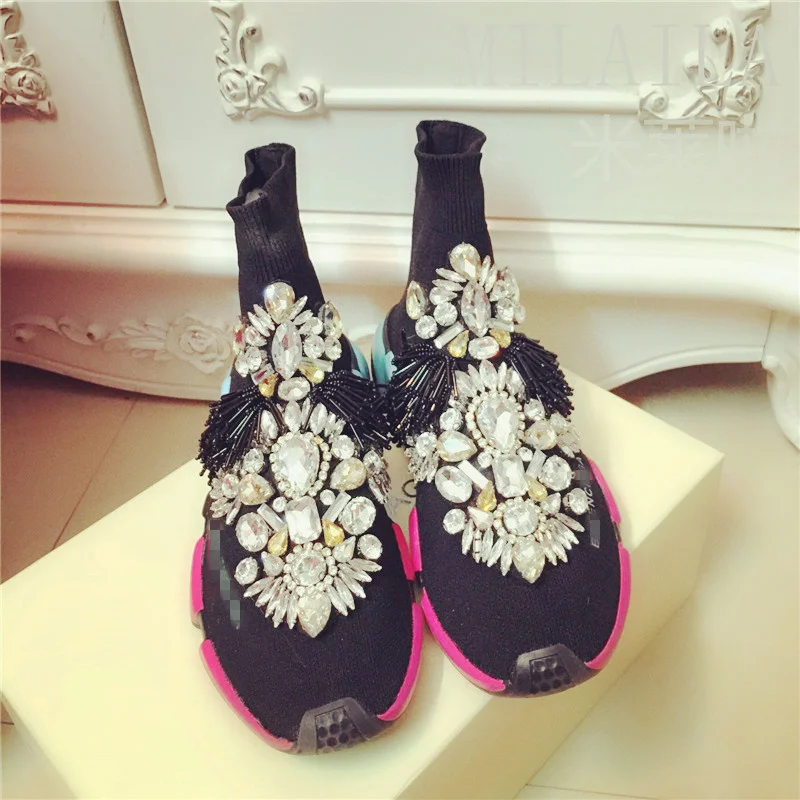 High-top thick-soled comfortable handmade custom crystal gem snow boots elastic socks shoes 35-44
High-top thick-soled comfortable handmade custom crystal gem snow boots elastic socks shoes 35-44