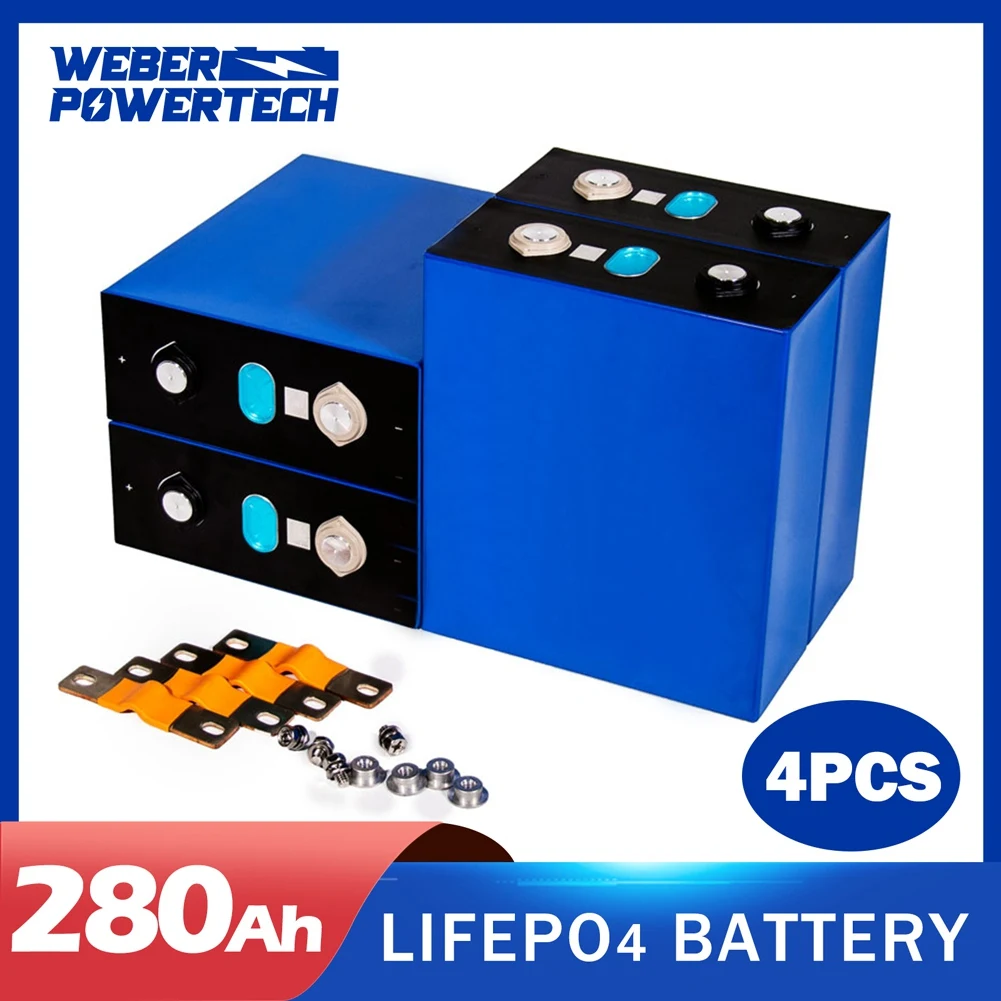 4PCS 3.2V 280Ah LiFePO4 Battery Rechargeable Lithium Iron Phosphate Batteries Cell for 24V 48V Boat Golf Cart RV EV Boat Solar
4PCS 3.2V 280Ah LiFePO4 Battery Rechargeable Lithium Iron Phosphate Batteries Cell for 24V 48V Boat Golf Cart RV EV Boat Solar