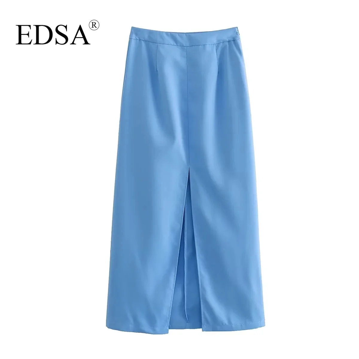 EDSA Women Fashion Blue Split Midi Skirt High Waist Summer Solid Color Straight Long Skirts for Female Office Lady Streetwear
EDSA Women Fashion Blue Split Midi Skirt High Waist Summer Solid Color Straight Long Skirts for Female Office Lady Streetwear